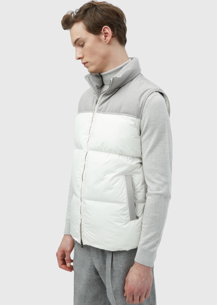 White Regular Fit Turtleneck Casual Weaving Puffer Vest - 4