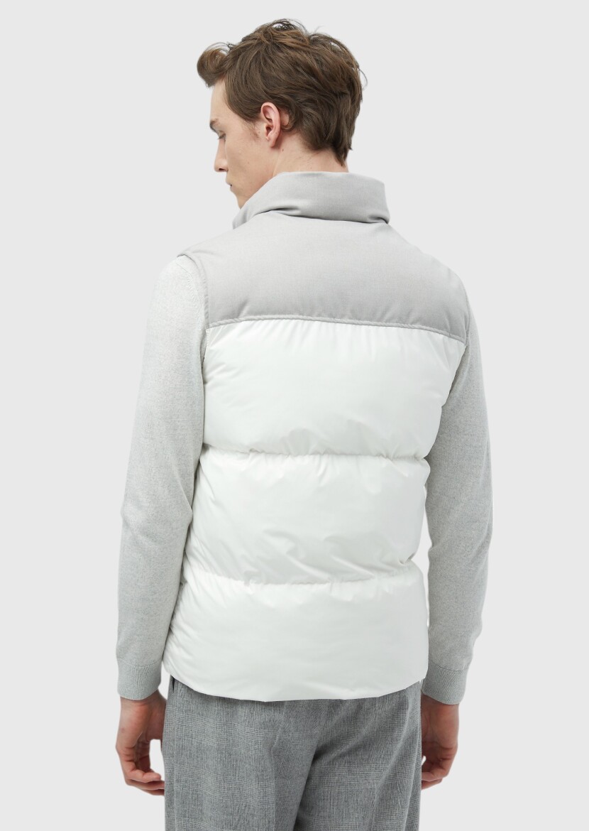 White Regular Fit Turtleneck Casual Weaving Puffer Vest - 6
