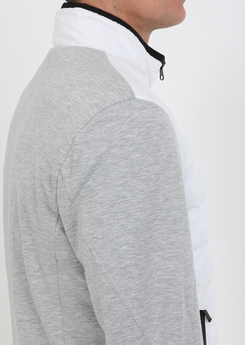 White Regular Fit Turtleneck Denim Weaving Puffer Coat - 5