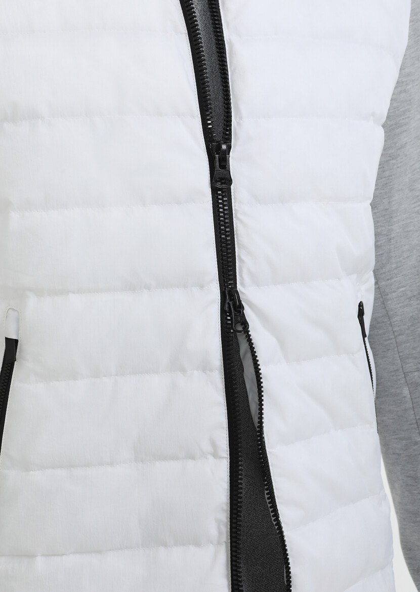 White Regular Fit Turtleneck Denim Weaving Puffer Coat - 7