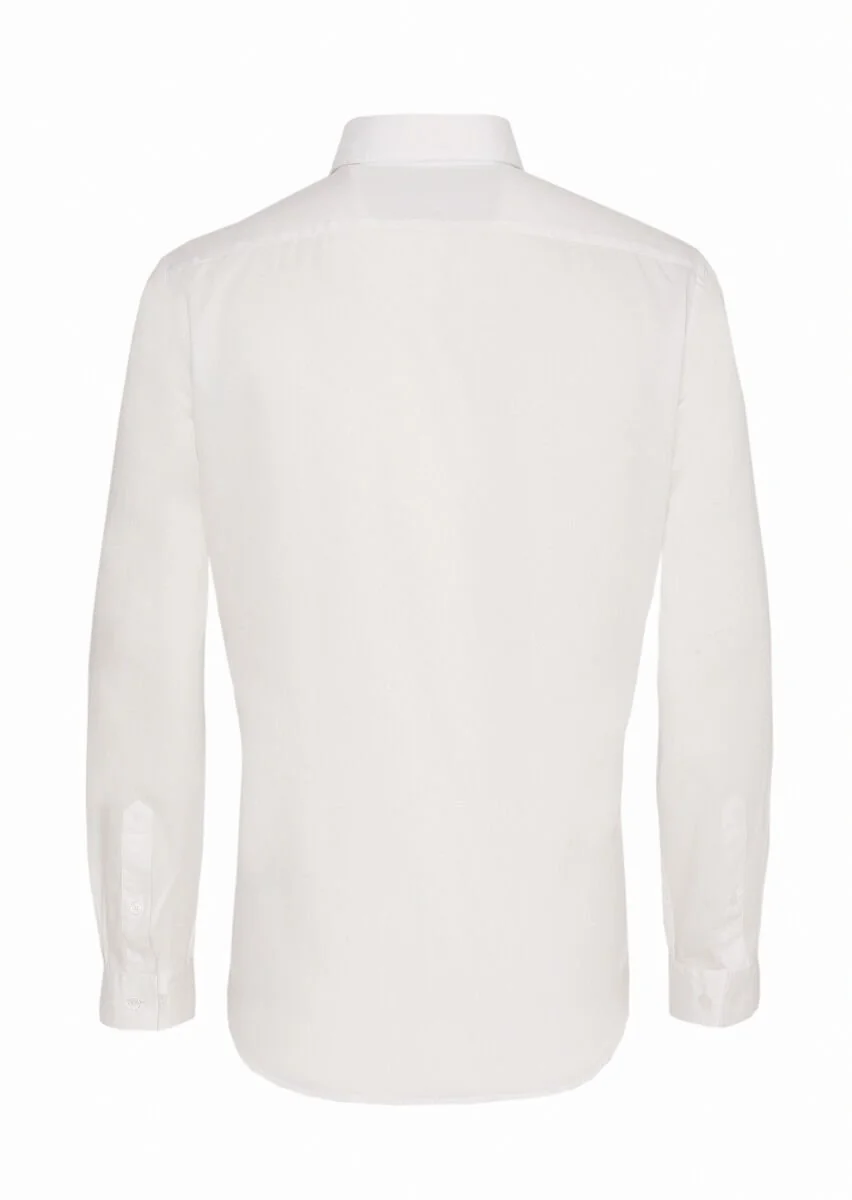White Regular Fit Weaving Casual Cotton Blended Shirt - 5