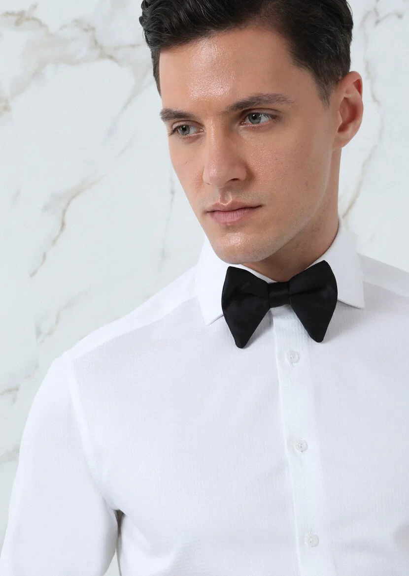 White Regular Fit Weaving Classical 100% Cotton Shirt - 1