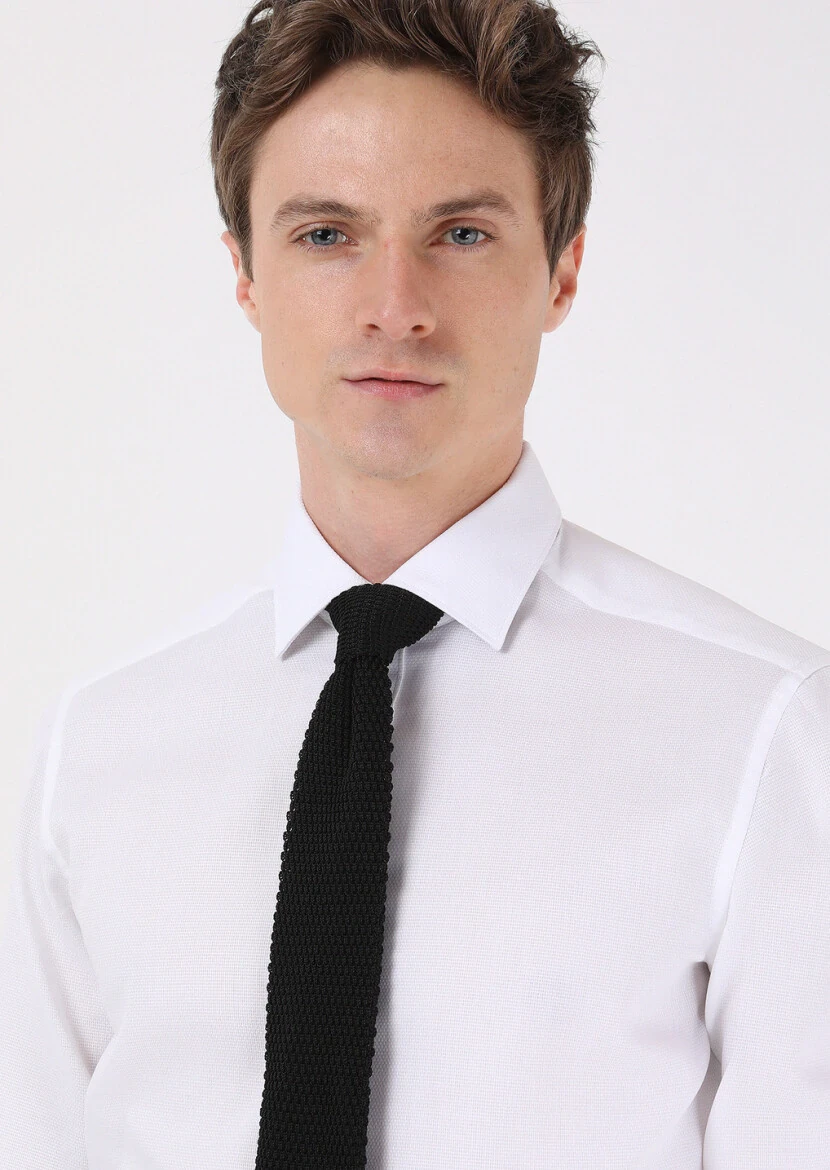 White Regular Fit Weaving Classical 100% Cotton Shirt - 2