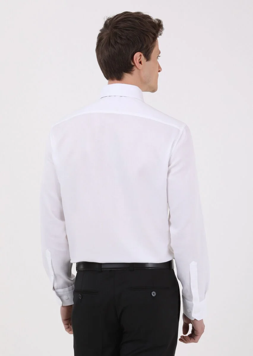 White Regular Fit Weaving Classical 100% Cotton Shirt - 4