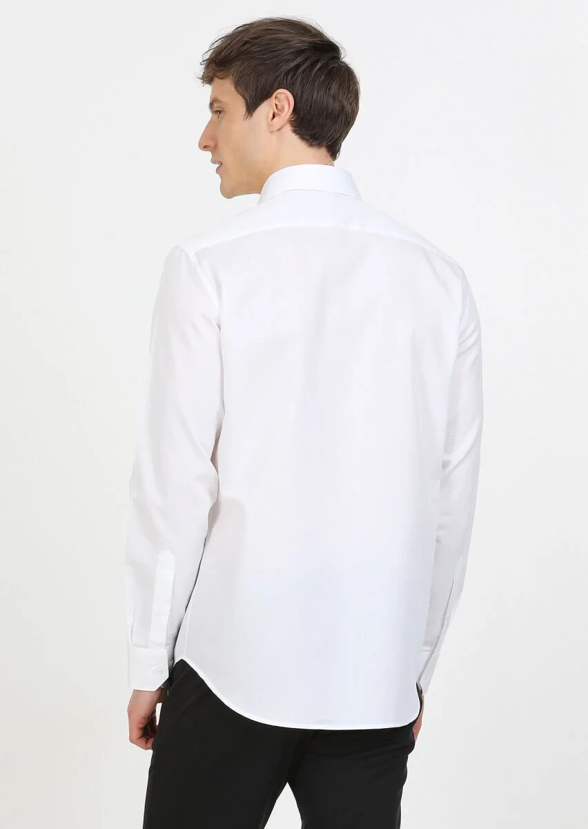 White Regular Fit Weaving Classical 100% Cotton Shirt - 4