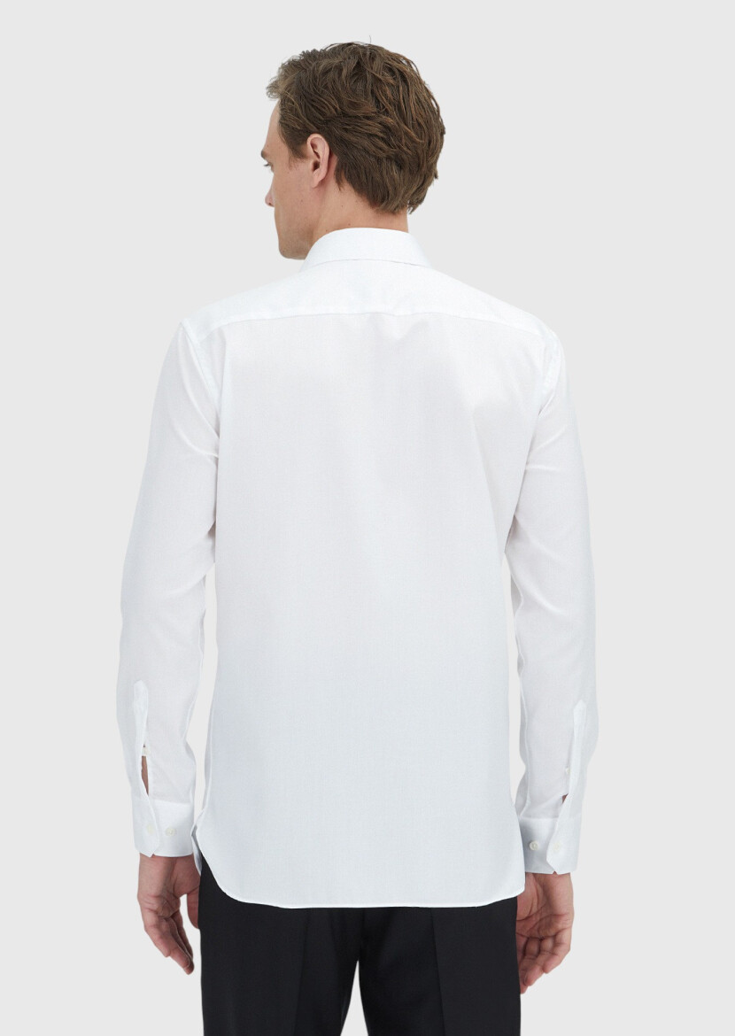 White Regular Fit Weaving Classical 100% Cotton Shirt - 5