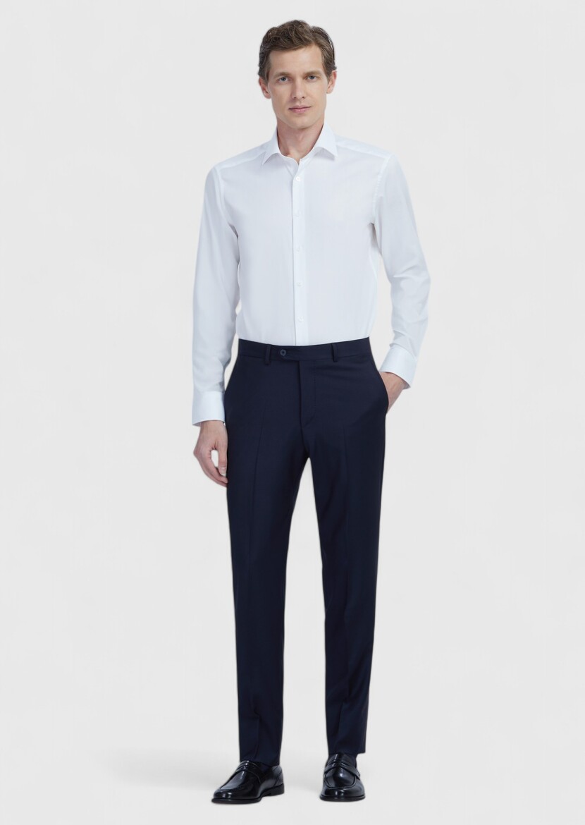 White Regular Fit Weaving Classical 100% Cotton Shirt - 2