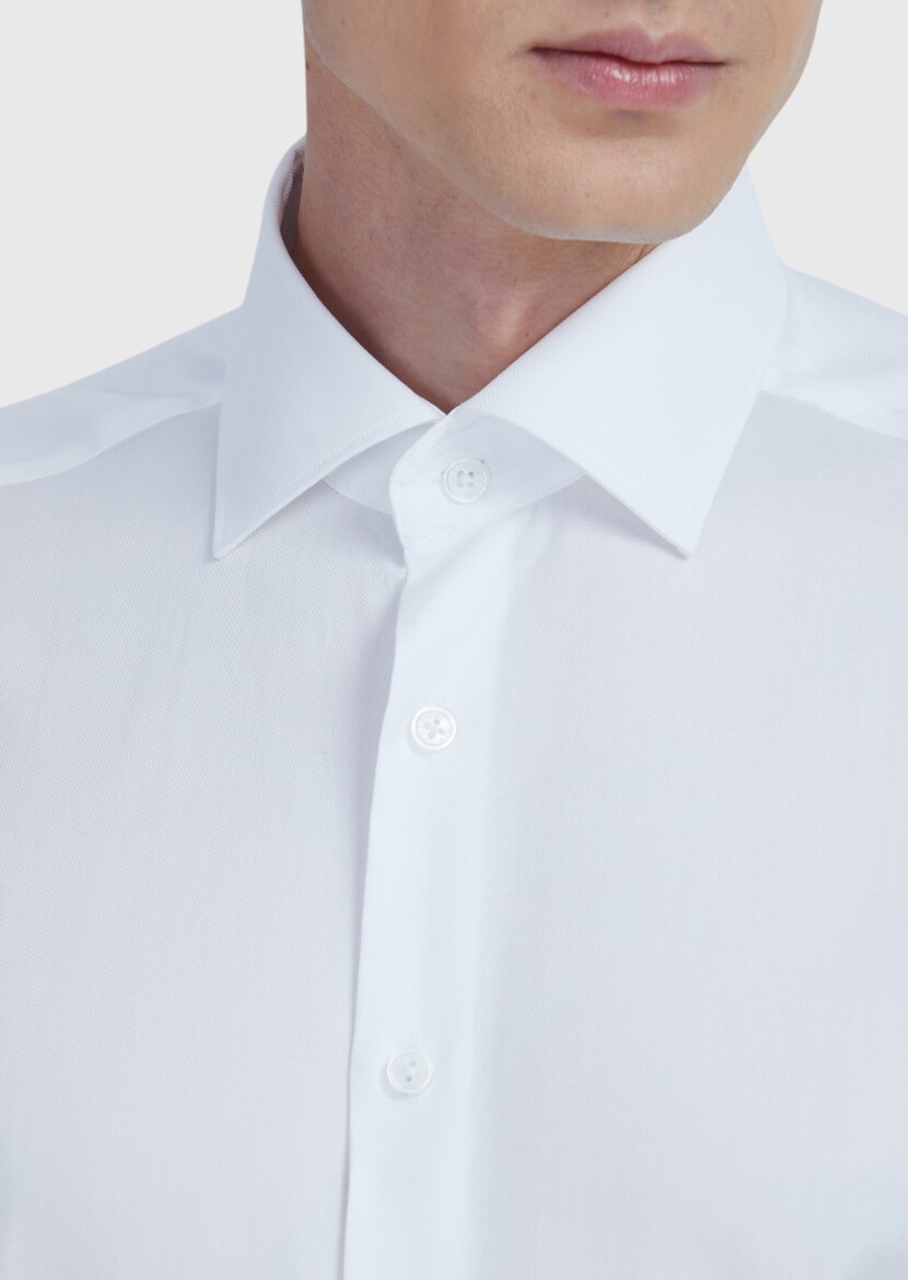 White Regular Fit Weaving Classical 100% Cotton Shirt - 4