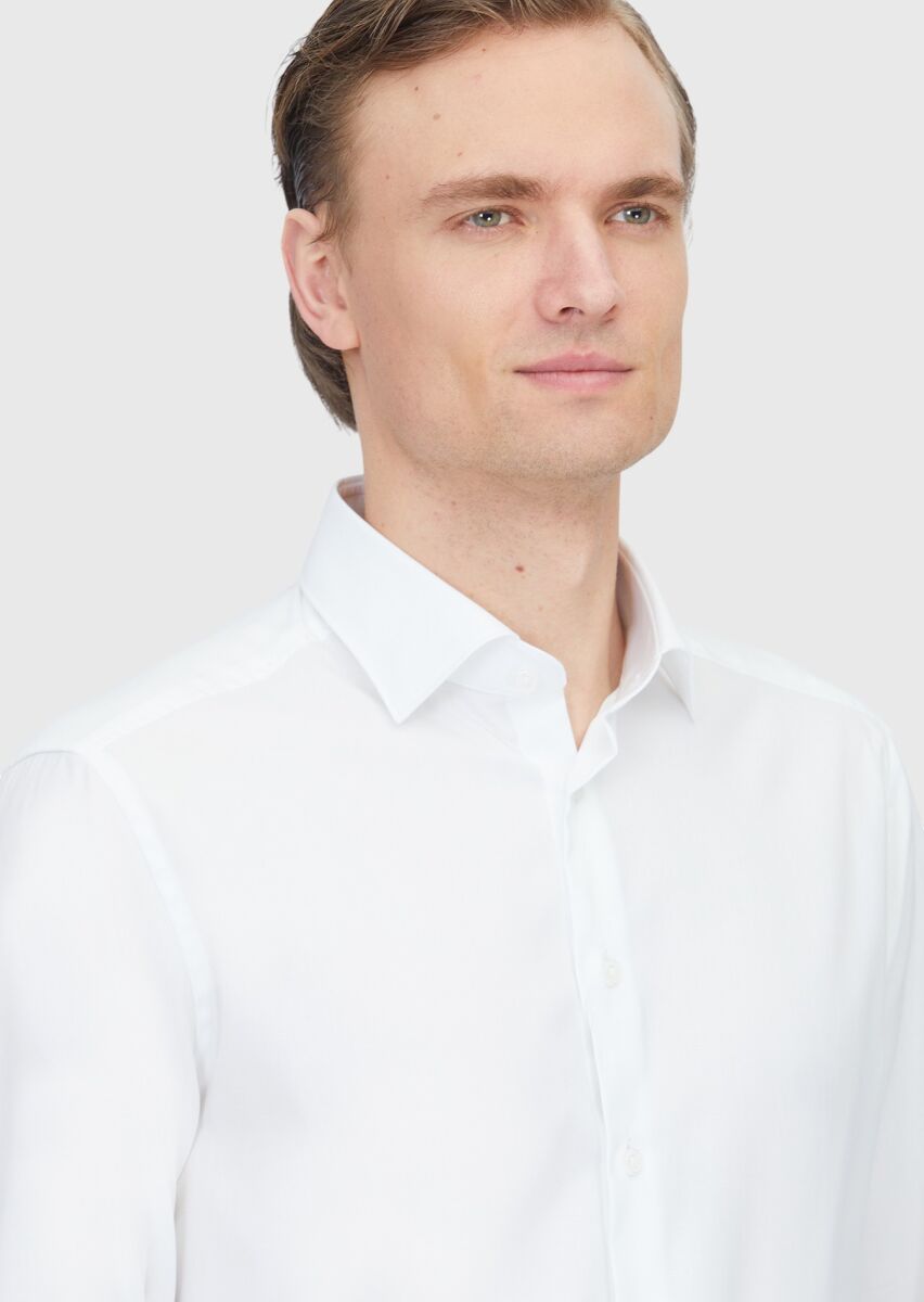 White Regular Fit Weaving Classical 100% Cotton Shirt - 3