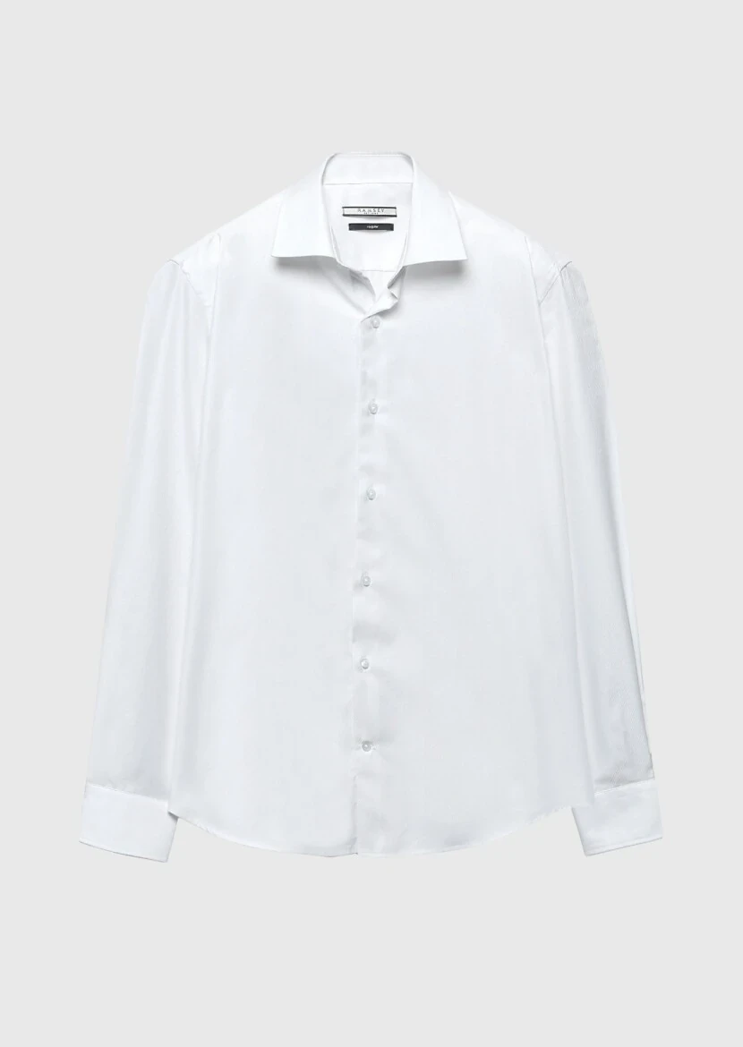 White Regular Fit Weaving Classical 100% Cotton Shirt - 6