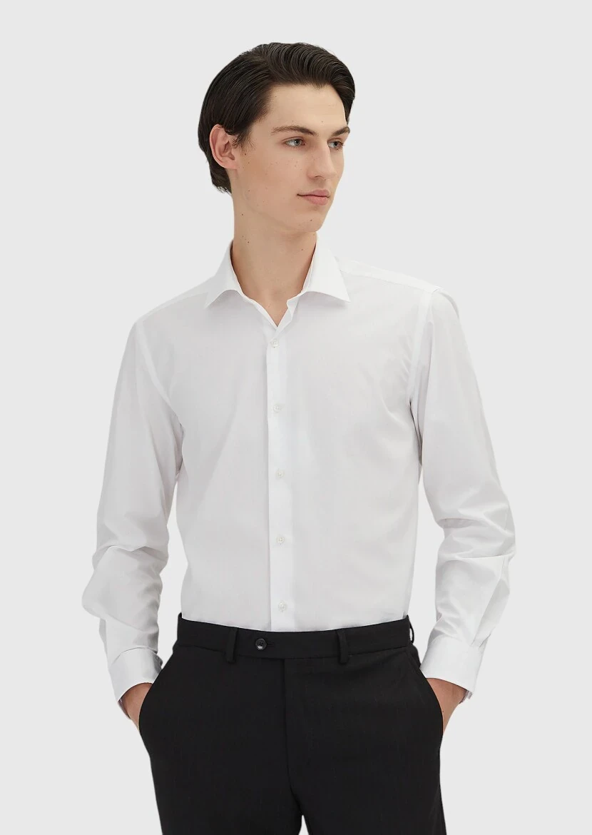 White Regular Fit Weaving Classical 100% Cotton Shirt - RAMSEY