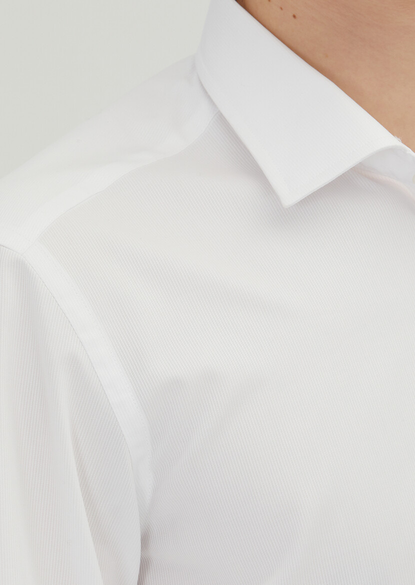 White Regular Fit Weaving Classical 100% Cotton Shirt - 3