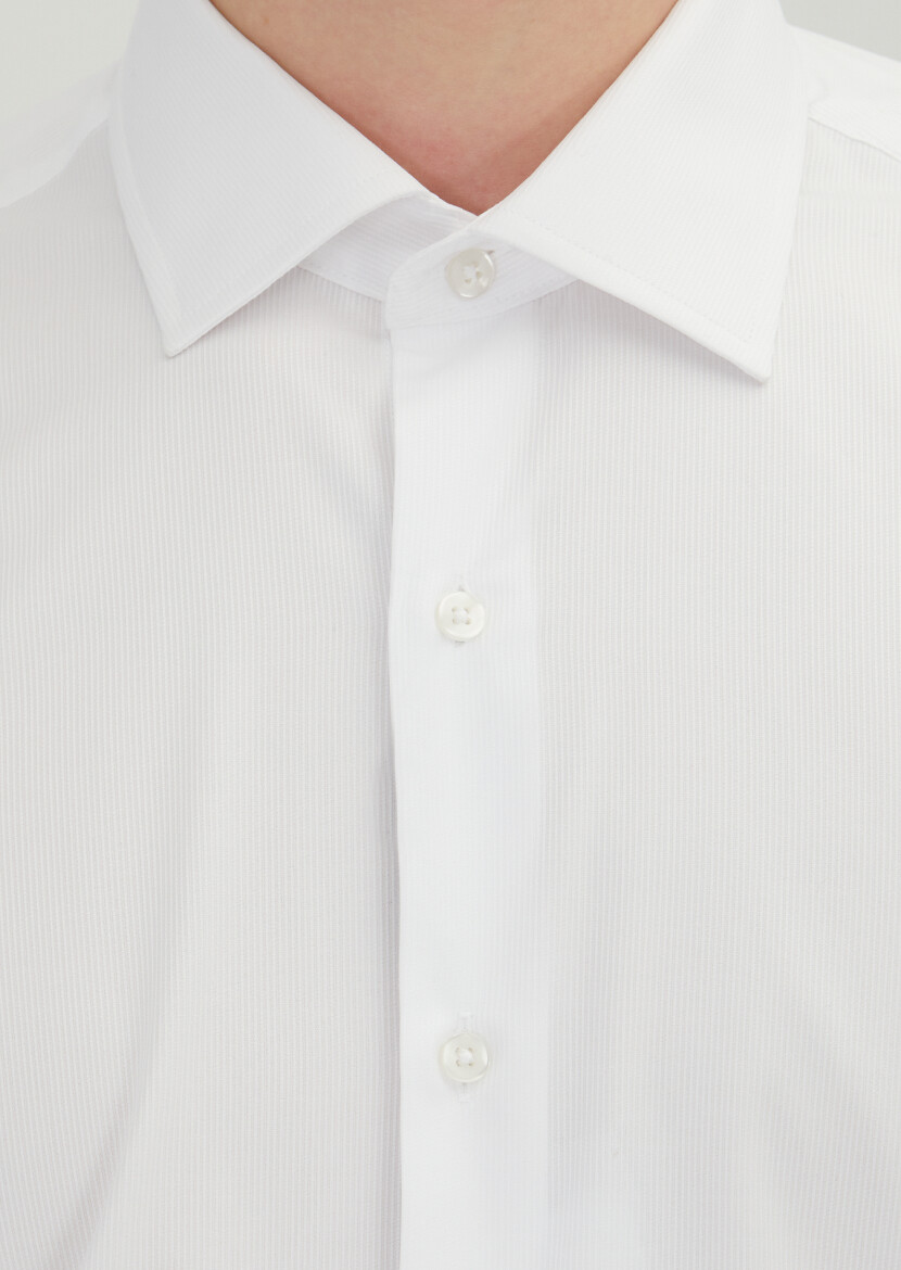 White Regular Fit Weaving Classical 100% Cotton Shirt - 4