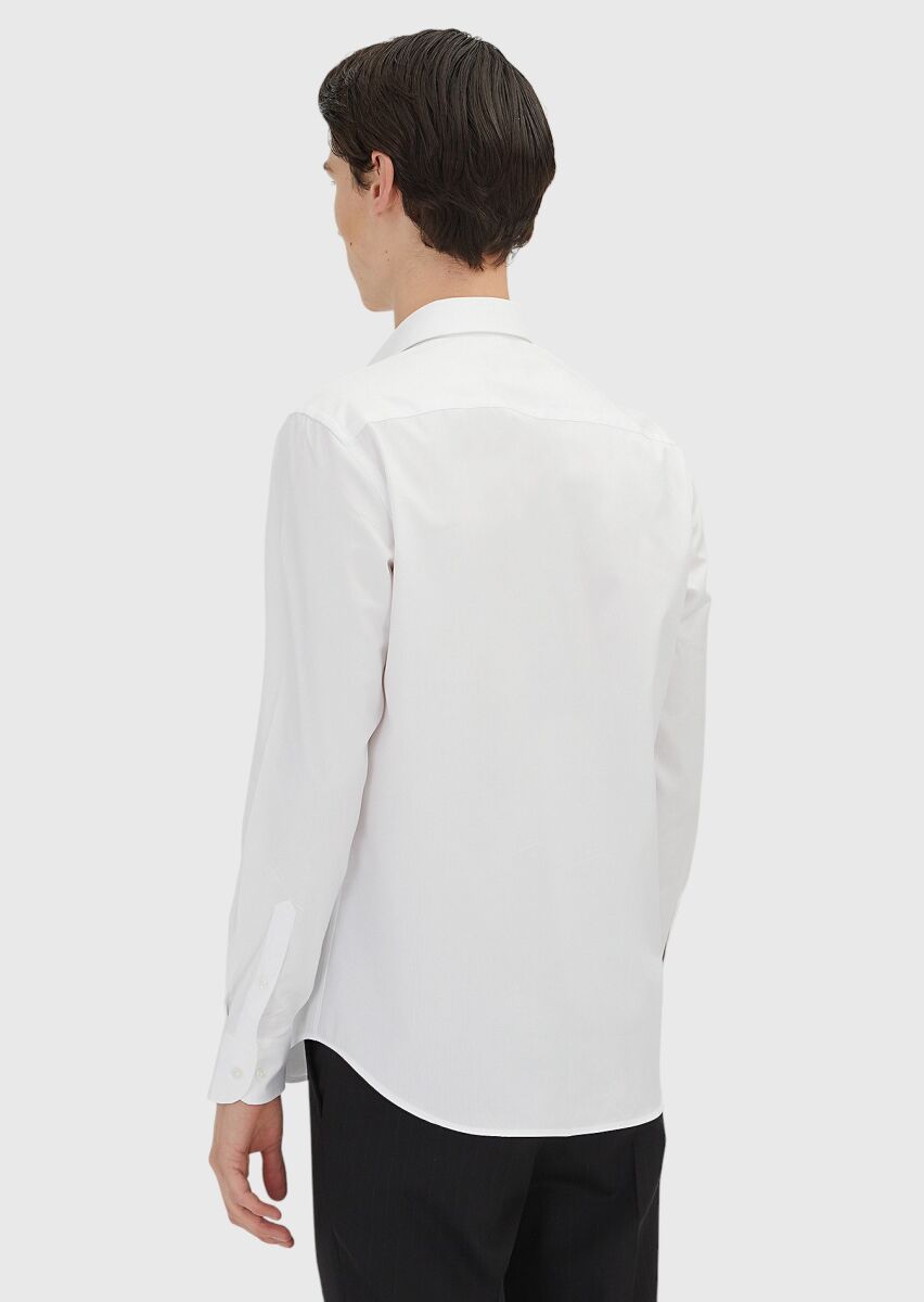 White Regular Fit Weaving Classical 100% Cotton Shirt - 5