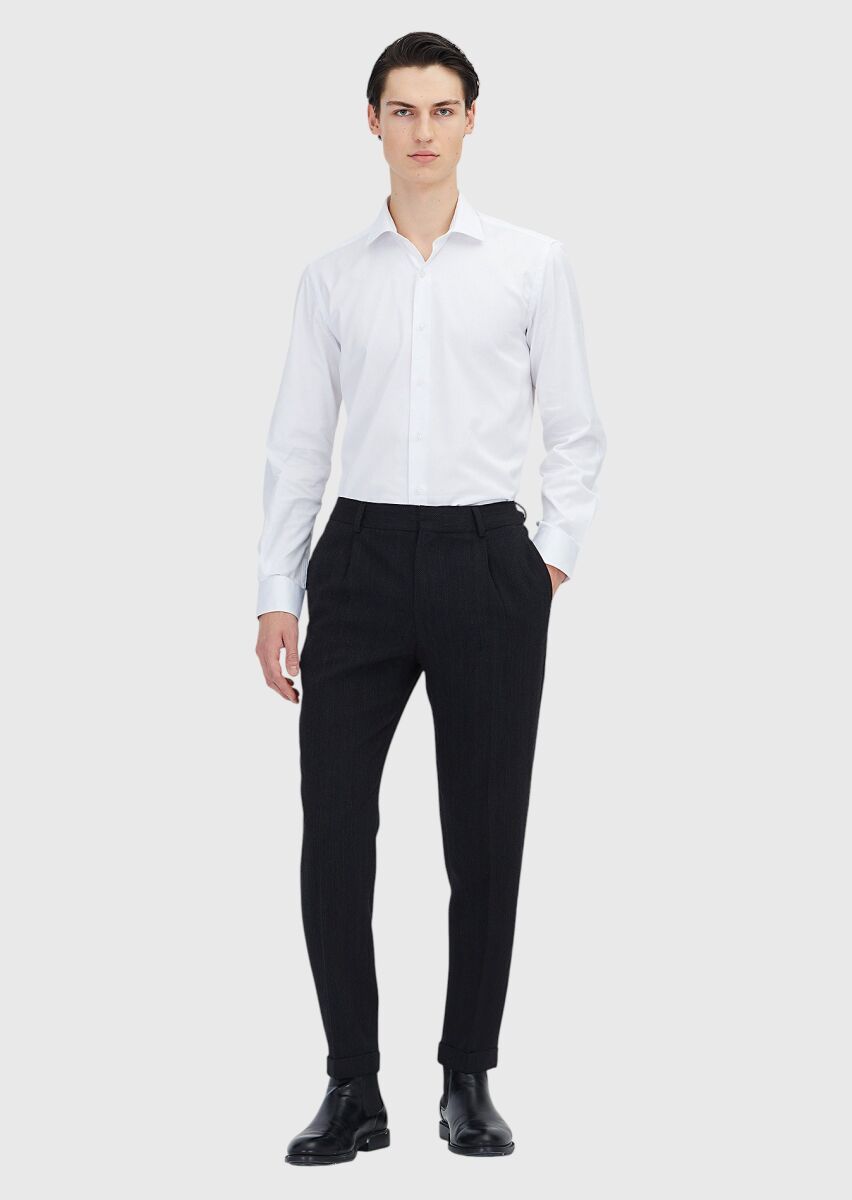 White Regular Fit Weaving Classical 100% Cotton Shirt - 2