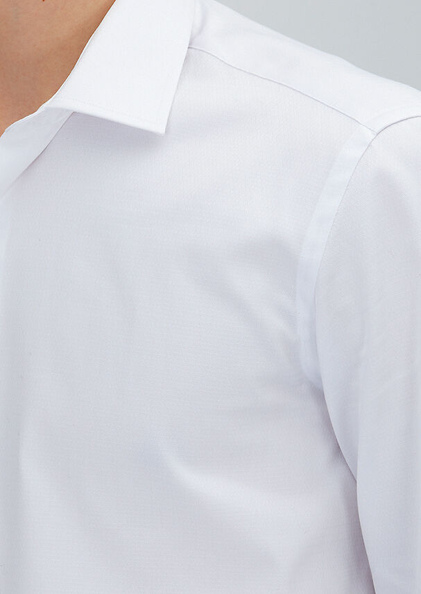 White Regular Fit Weaving Classical 100% Cotton Shirt - 3