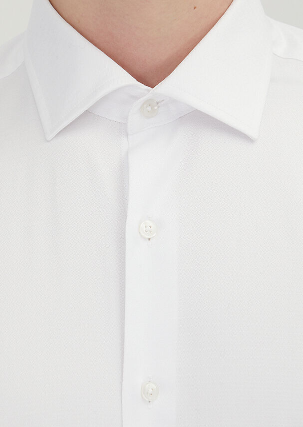 White Regular Fit Weaving Classical 100% Cotton Shirt - 4