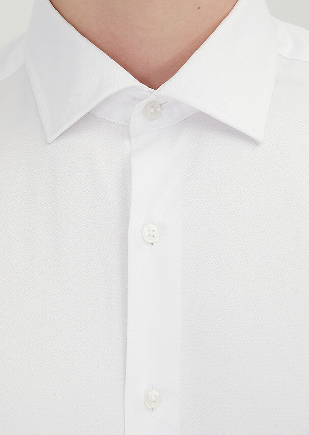 White Regular Fit Weaving Classical 100% Cotton Shirt - 4