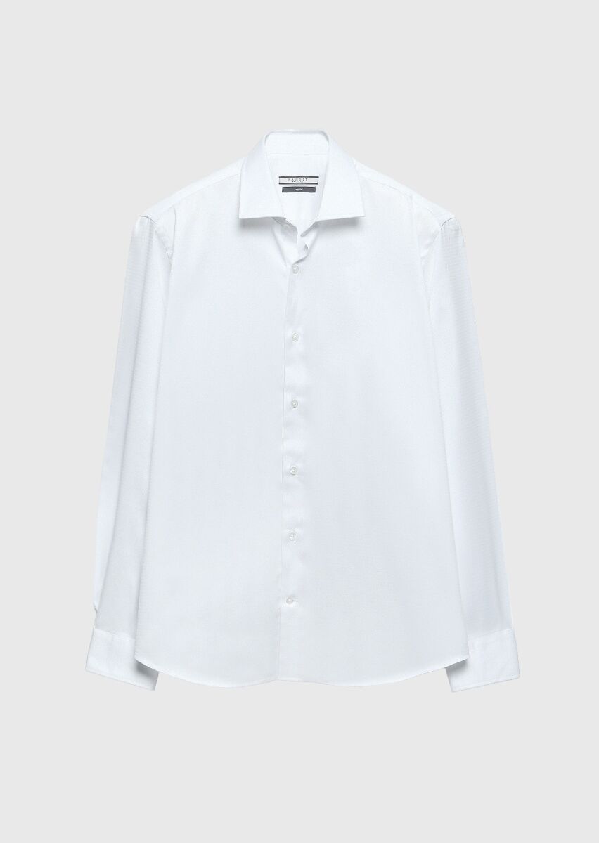 White Regular Fit Weaving Classical 100% Cotton Shirt - 6
