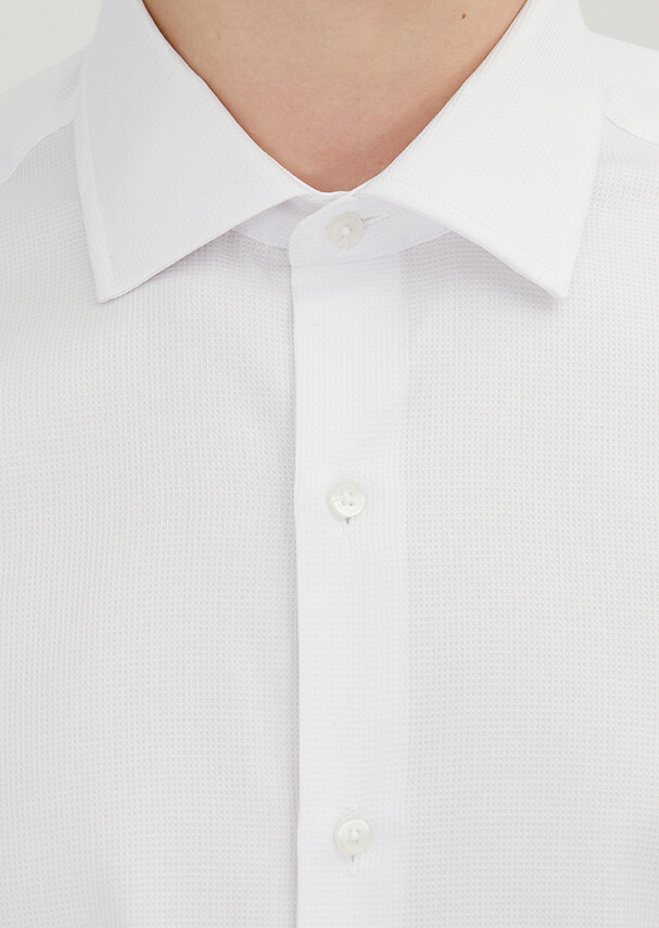 White Regular Fit Weaving Classical 100% Cotton Shirt - 4