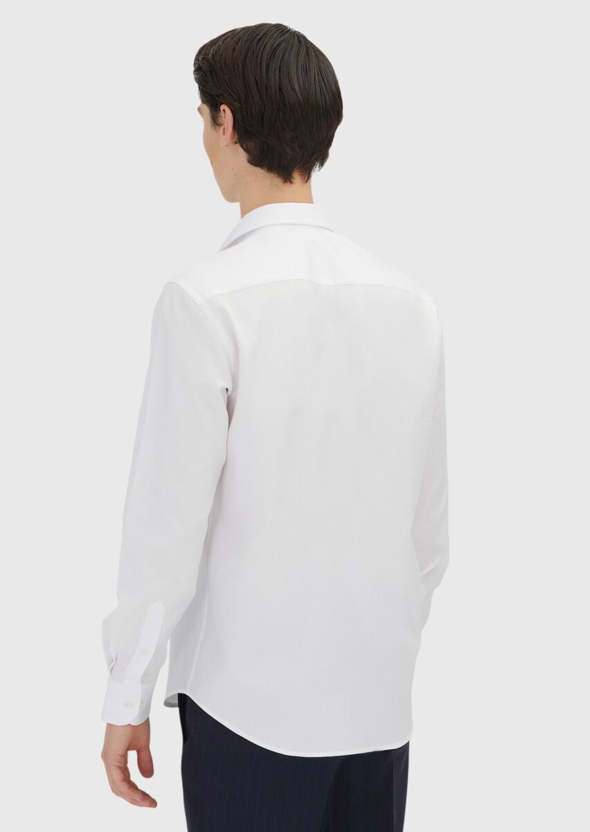 White Regular Fit Weaving Classical 100% Cotton Shirt - 5