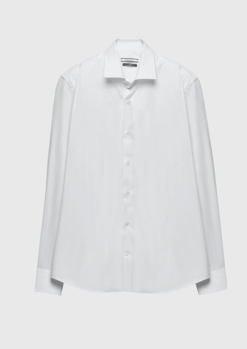 White Regular Fit Weaving Classical 100% Cotton Shirt - RAMSEY