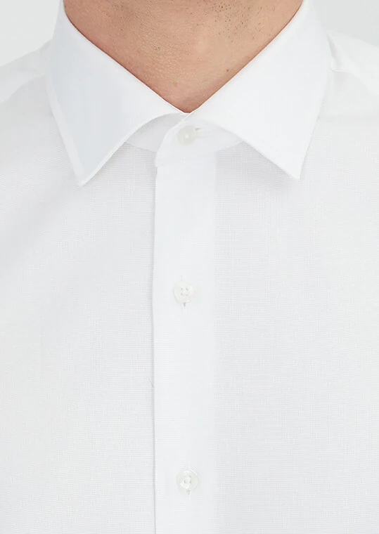 White Regular Fit Weaving Classical 100% Cotton Shirt - 4