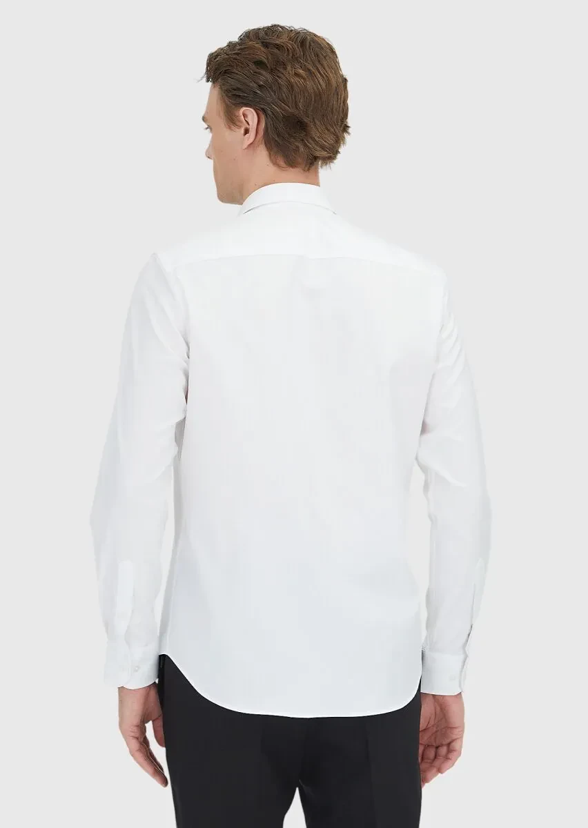 White Regular Fit Weaving Classical 100% Cotton Shirt - 5