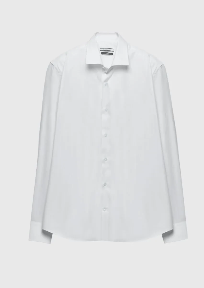 White Regular Fit Weaving Classical 100% Cotton Shirt - 6