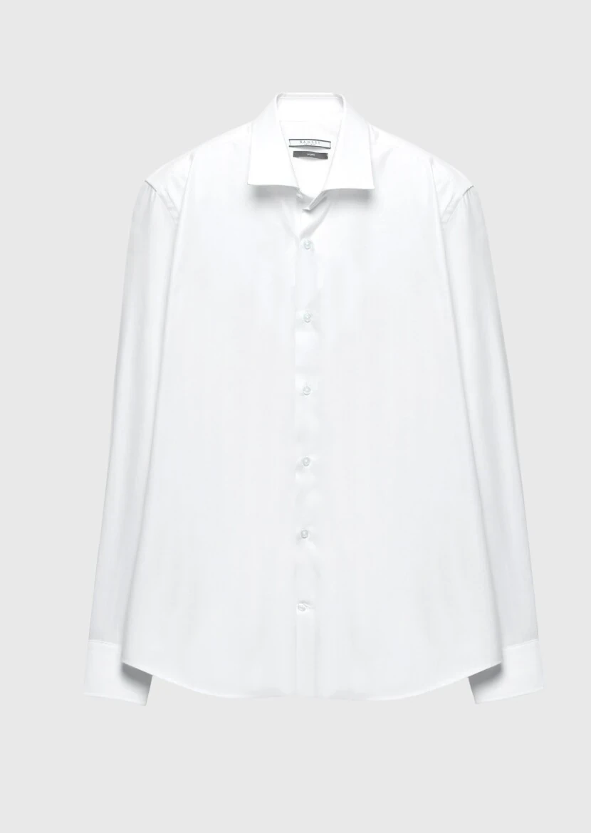 White Regular Fit Weaving Classical 100% Cotton Shirt - RAMSEY