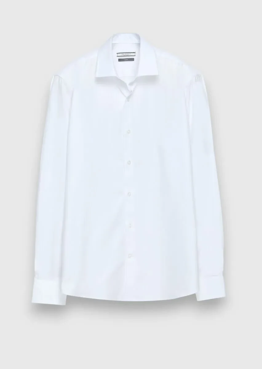 White Regular Fit Weaving Classical 100% Cotton Shirt - 1