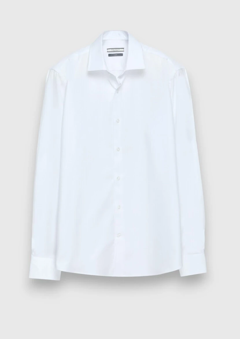 White Regular Fit Weaving Classical 100% Cotton Shirt - RAMSEY