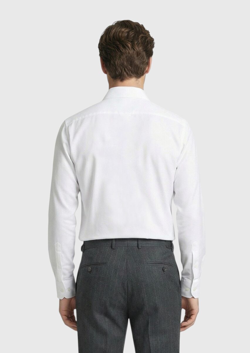 White Regular Fit Weaving Classical 100% Cotton Shirt - 4
