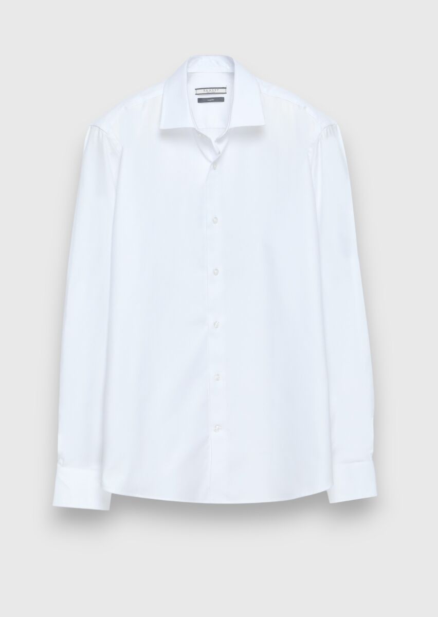 White Regular Fit Weaving Classical 100% Cotton Shirt - 5