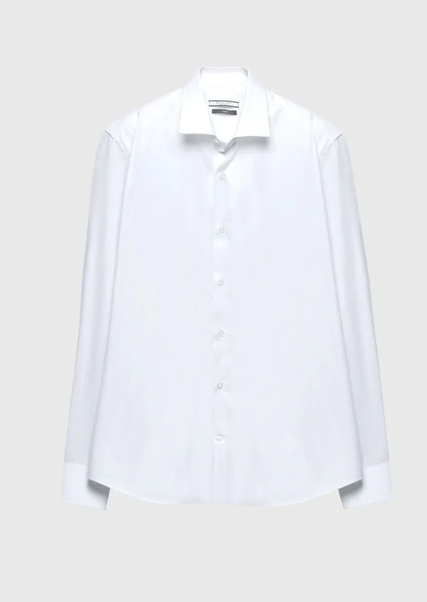 White Regular Fit Weaving Classical 100% Cotton Shirt - 1