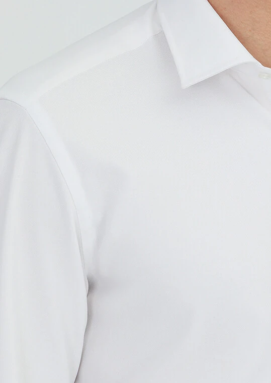 White Regular Fit Weaving Classical 100% Cotton Shirt - 3