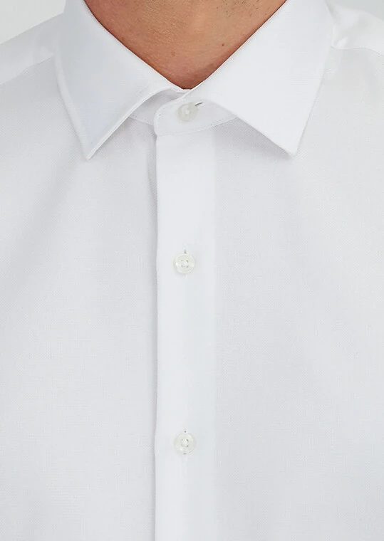White Regular Fit Weaving Classical 100% Cotton Shirt - 4