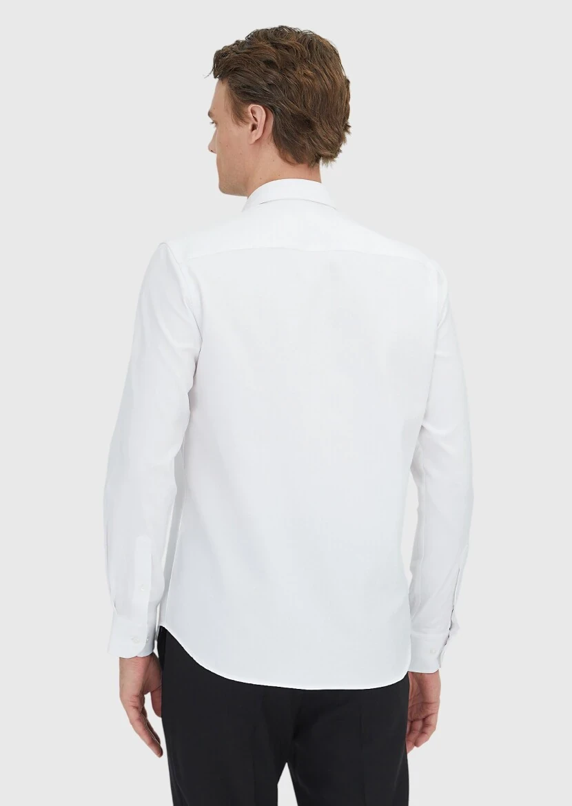 White Regular Fit Weaving Classical 100% Cotton Shirt - 5
