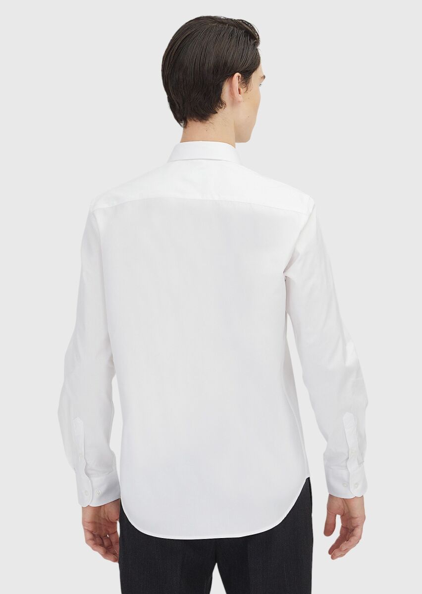 White Regular Fit Weaving Classical 100% Cotton Shirt - 5