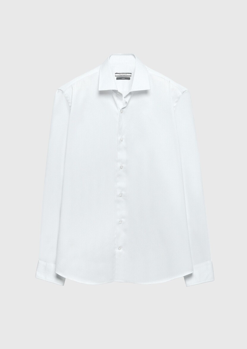 White Regular Fit Weaving Classical 100% Cotton Shirt - 6