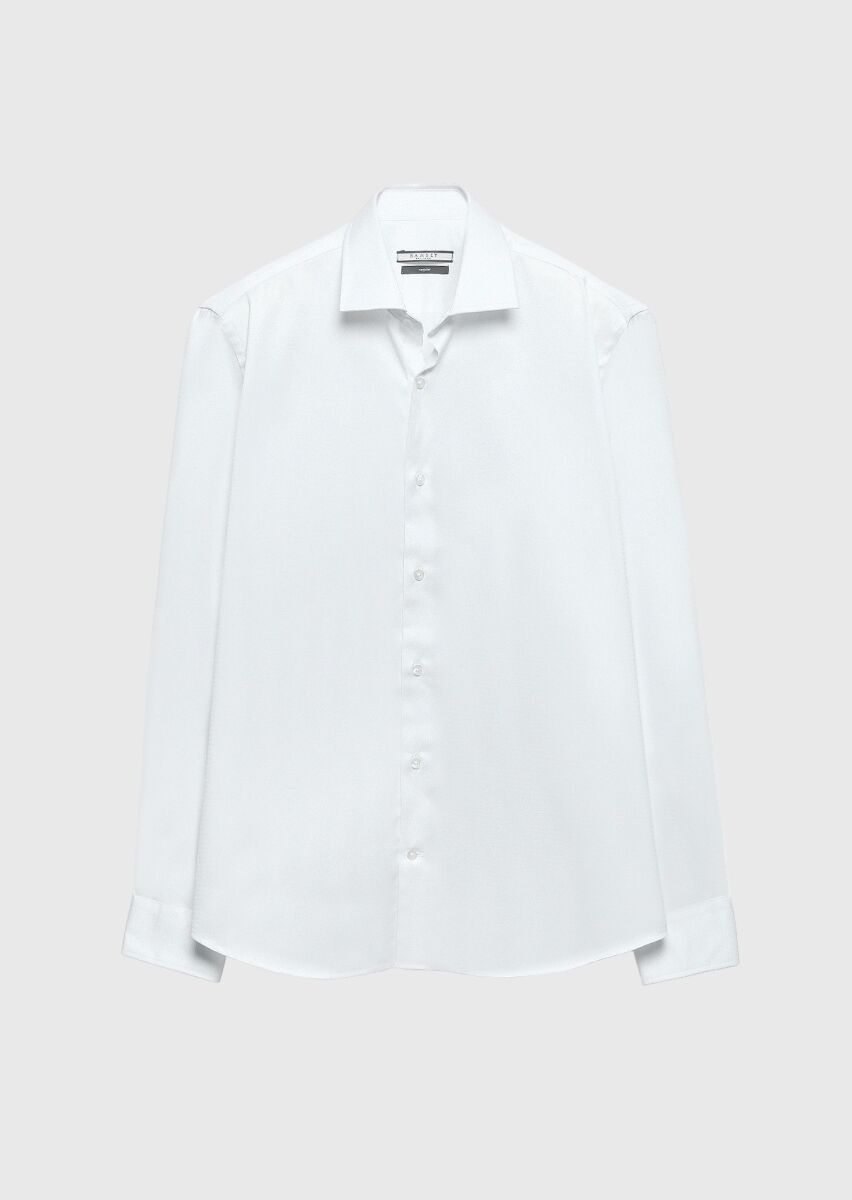 White Regular Fit Weaving Classical 100% Cotton Shirt - 6