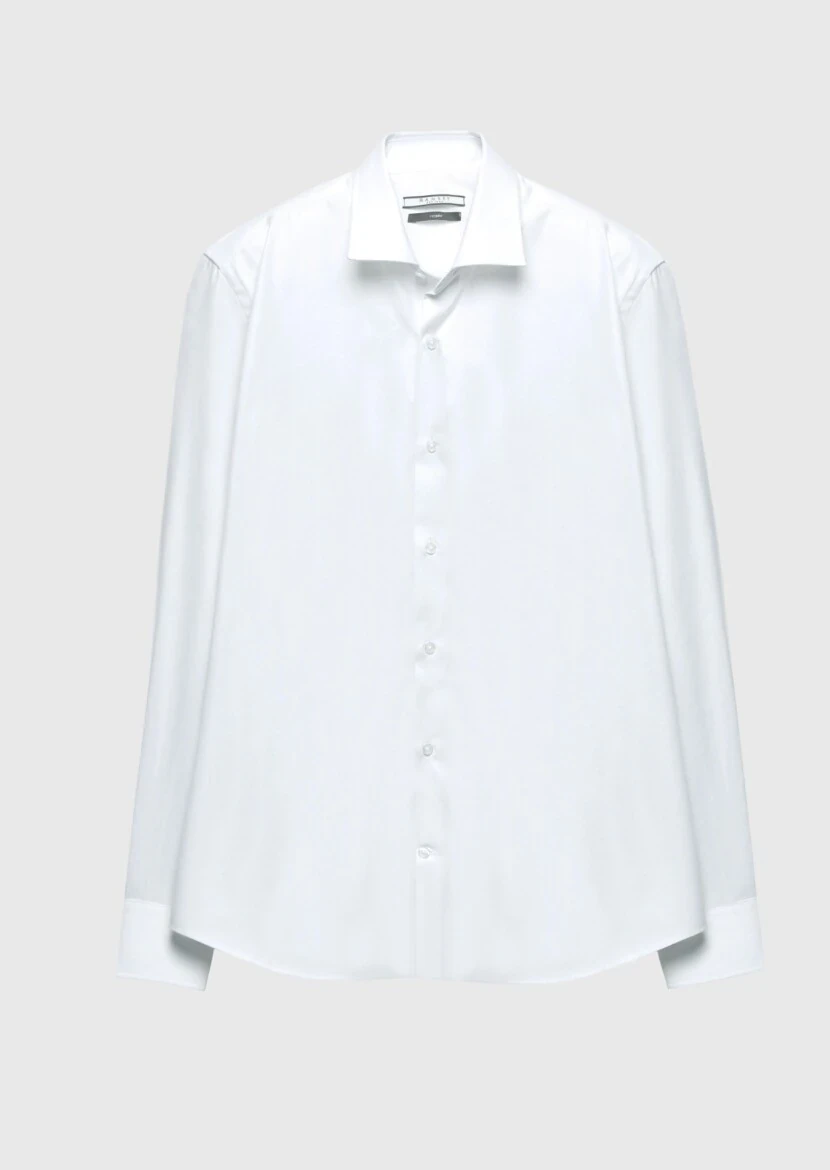 White Regular Fit Weaving Classical 100% Cotton Shirt - RAMSEY