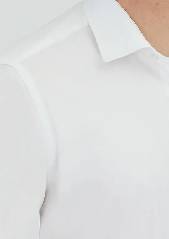 White Regular Fit Weaving Classical 100% Cotton Shirt - 3