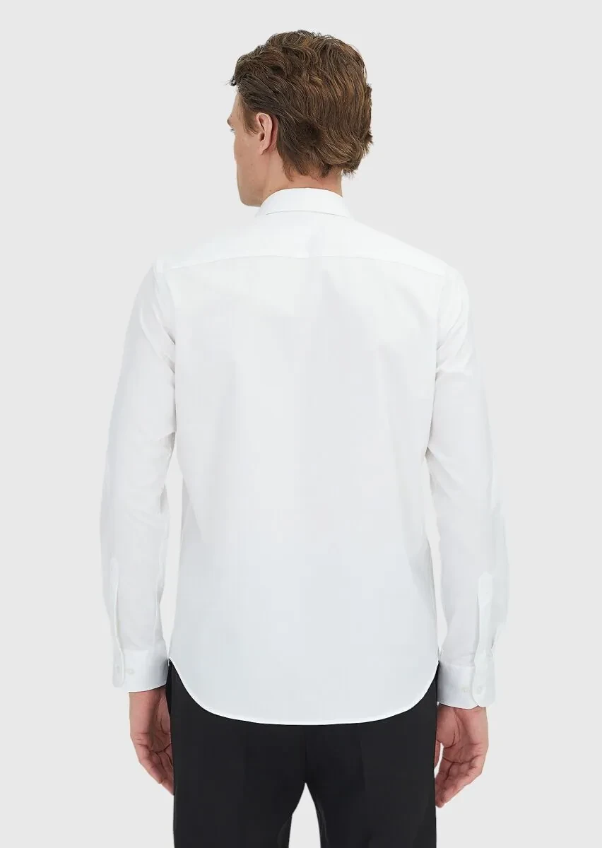 White Regular Fit Weaving Classical 100% Cotton Shirt - 5