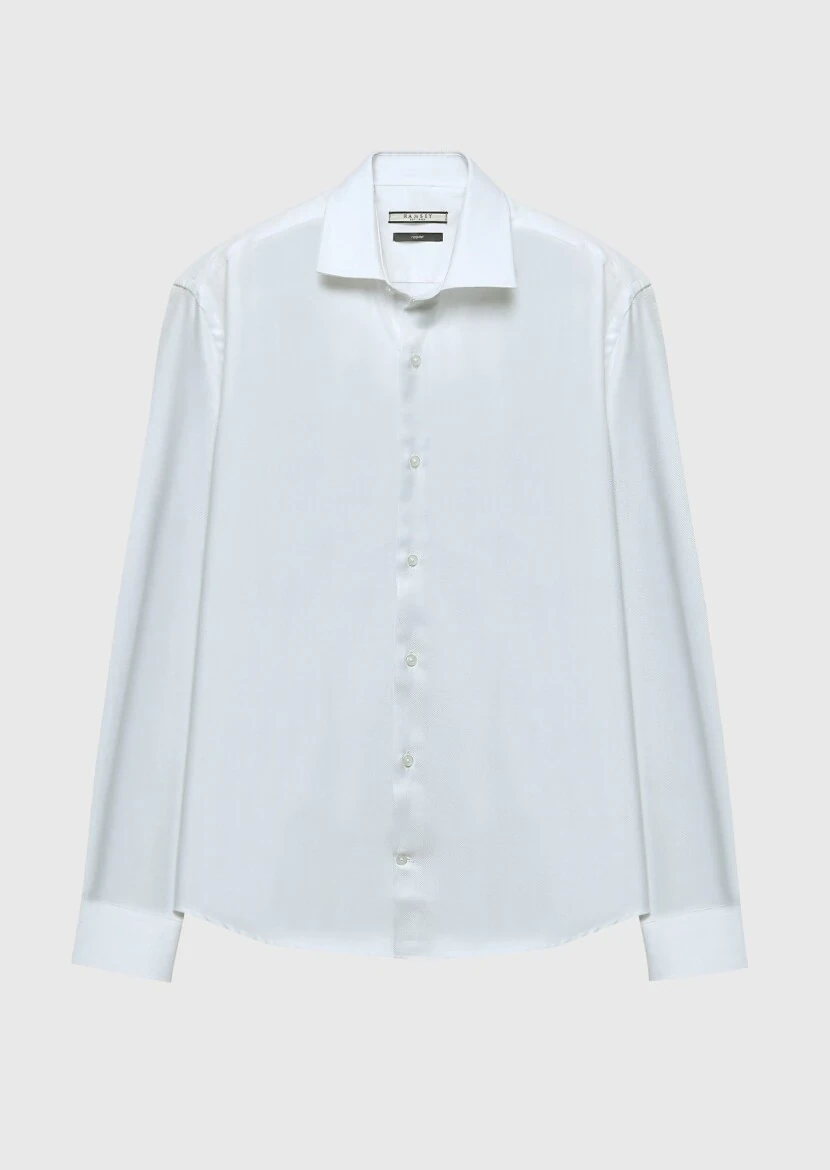 White Regular Fit Weaving Classical 100% Cotton Shirt - RAMSEY