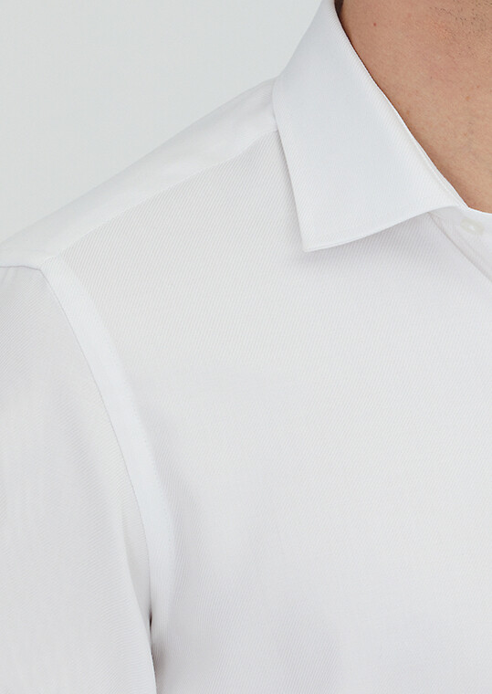 White Regular Fit Weaving Classical 100% Cotton Shirt - 3