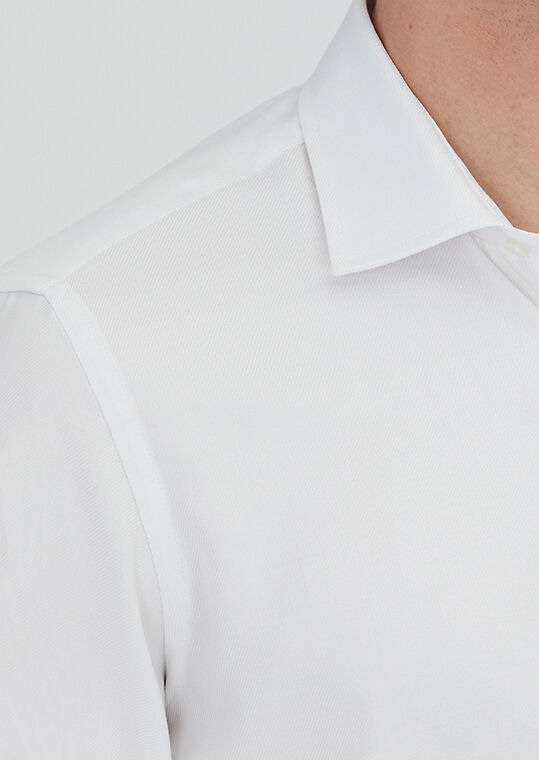 White Regular Fit Weaving Classical 100% Cotton Shirt - 3