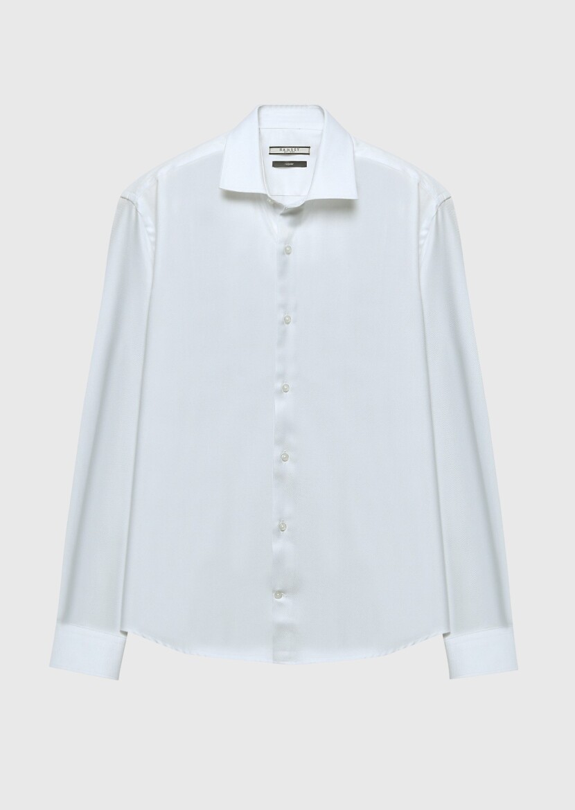 White Regular Fit Weaving Classical 100% Cotton Shirt - 6