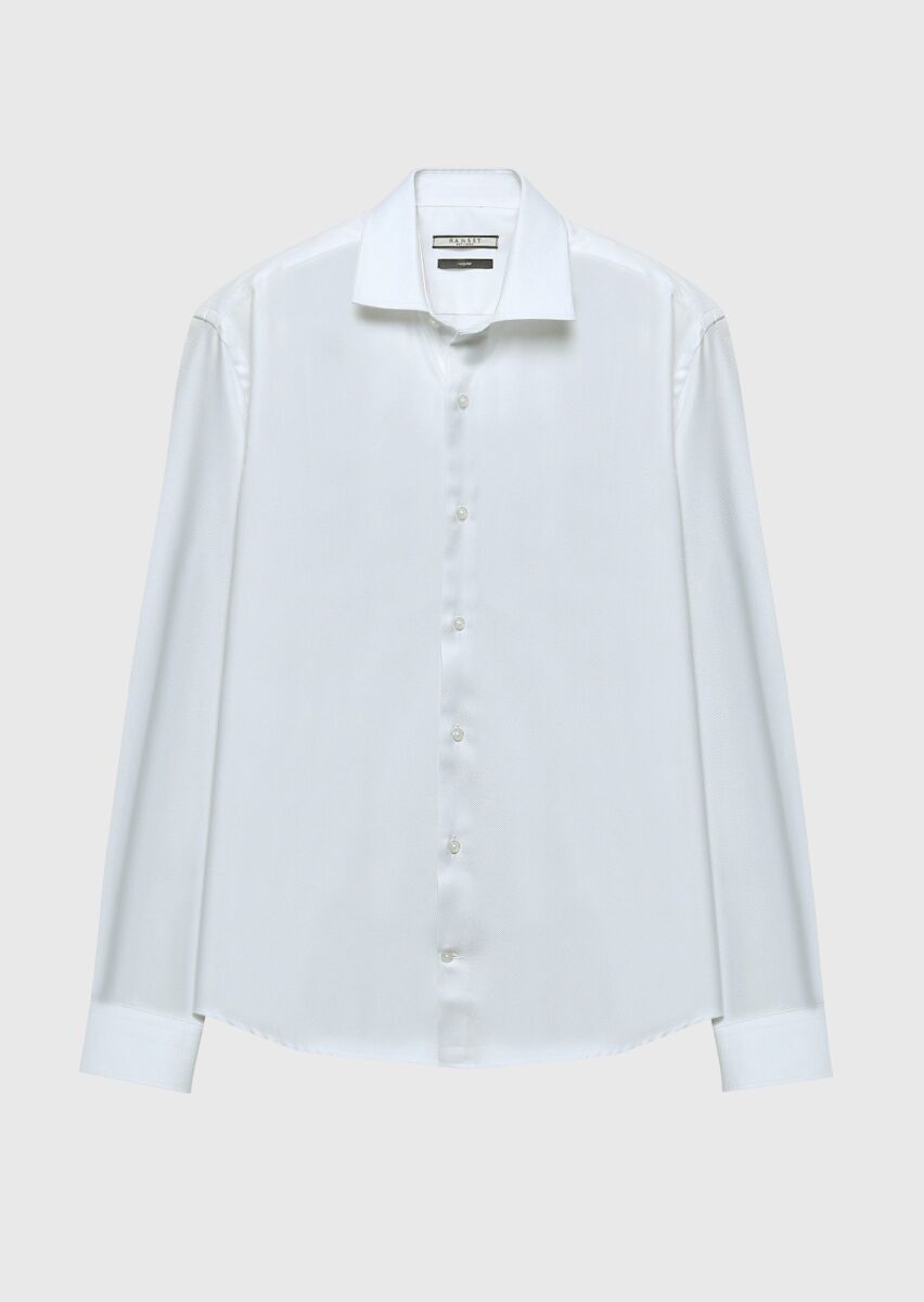 White Regular Fit Weaving Classical 100% Cotton Shirt - 6