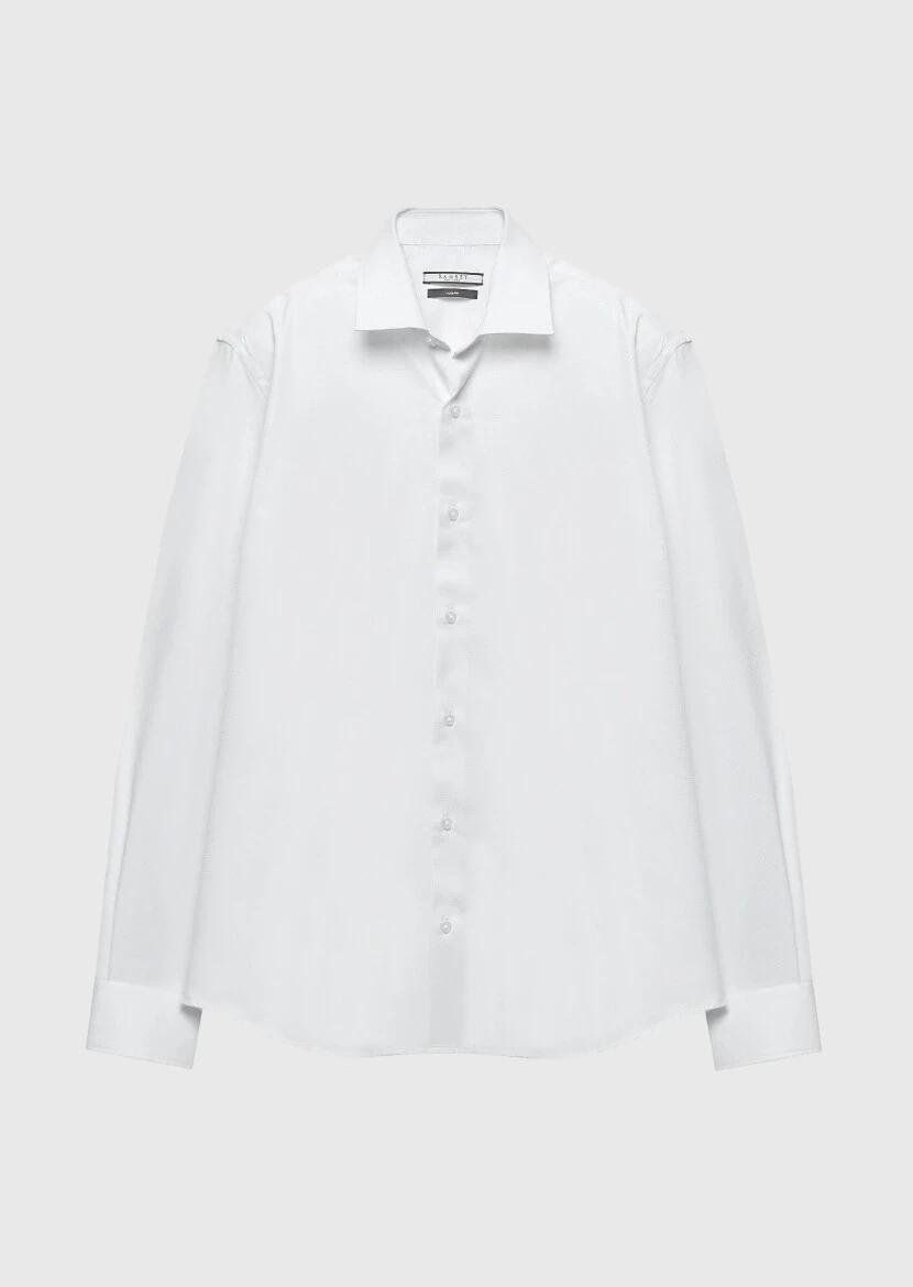 White Regular Fit Weaving Classical 100% Cotton Shirt - RAMSEY